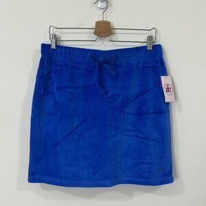 JUICY COUTURE Velour Mini Skirt Blue Splash Size L Drawstring Elastic Waist NWT